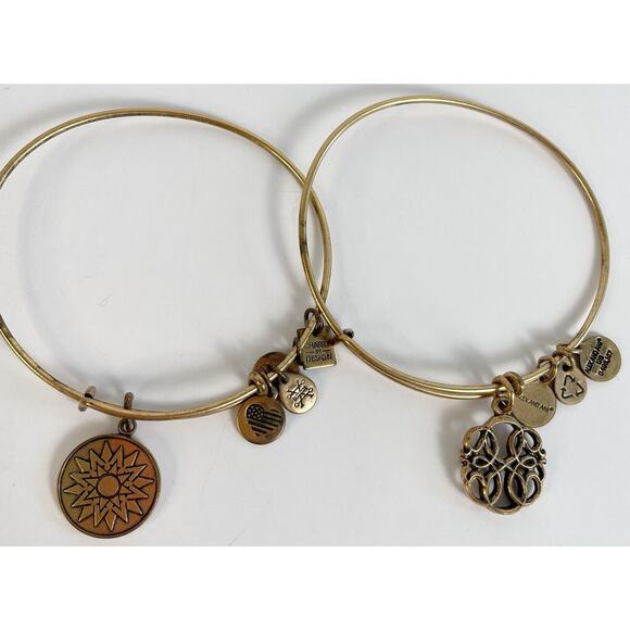 Alex And Ani Set Of 2 Gold Bangle Bracelets Healing Love Star Celtic - Picture 2 of 4